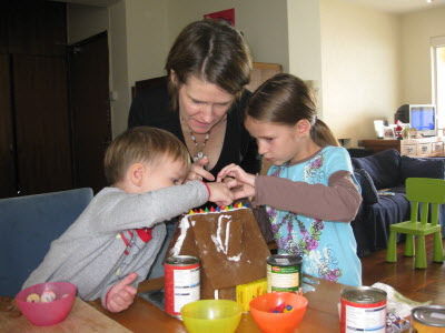 Making our gingerbread house.