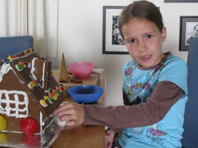 Making our gingerbread house.