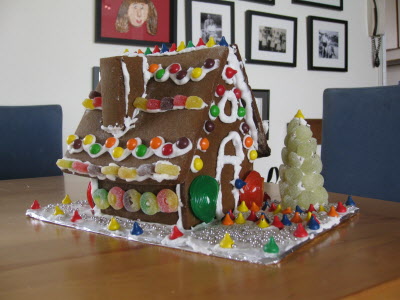 Making our gingerbread house.