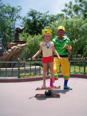 Lottie performing with a street entertainer.