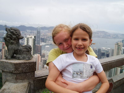 Roro & Lottie with HK in the background.