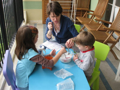 Making a plaster paris volcano.