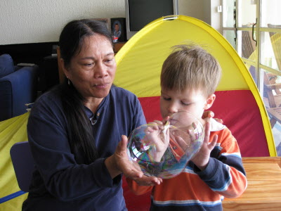 Conrad wilth blow up bubbles...