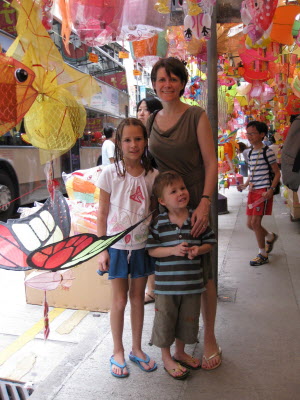 Buying lanterns.