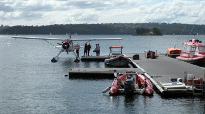 Seaplane landing at Rose Bay.