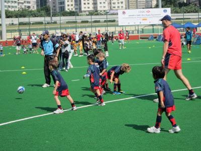 Conrad about to score his second try.