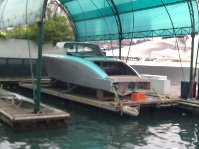 An aluminium modern day Riva being finished at the AMC boatyard